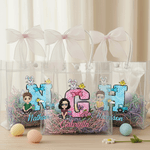 Personalized Cute Cartoon Character Initial Easter Gift Bag with Name and Bow Easter Party Gift for Children