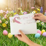 Personalized Cute Flower Balloon Bunny Initial Money Wallet with Name and Envelope Easter Party Gift for Kids Friends