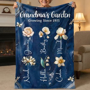 Personalised 1-10 Birth Flowers Soft Throw Blanket with Names and Year Home Decor Mother's Day Birthday Gift for Mom Grandma