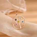 Personalised Tree of Life Design Necklace with 1-12 Birthstones Dainty Jewellery Mother's Day Birthday Gift for Mom and Grandma
