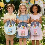 Cestino pasquale personalizzato con nome e iniziale, effetto stampa 3D simulata e orecchie di coniglio - regalo per Pasqua per bambini