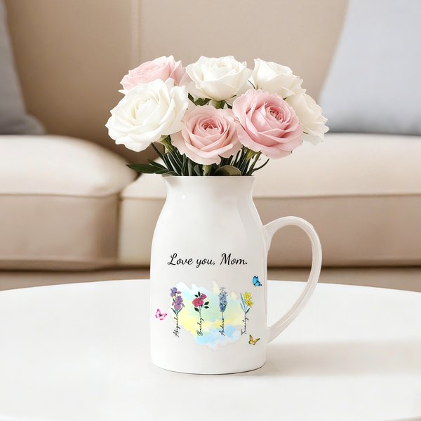 Personlig 1-10 fødselsblomster keramisk vase med håndtak Tittel og navn Bursdag morsdagsgave til mor bestemor familie