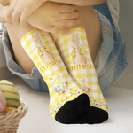 Personalized Cute Easter Bunny Eggs Flower Plaid Design Soft Kid Adult Mid-Calf Socks Daily Wear Easter Gift for Kids Family