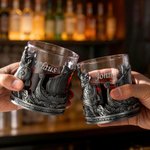 Personalized Viking Nordic Style 10 oz Whiskey Glass with Thick Base and Name Father's Day Birthday Gift for Men