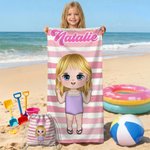 Personalized Cartoon Character Quick Dry Microfiber Beach Towel and Drawstring Bag Set with Name Travel Birthday Summer Vacation Gift for Kids Family