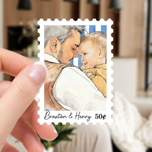 Personalized Watercolor Photo Stripe Stamp Design Stickers with Name Daily Use Birthday Anniversary Gift for Family Friends