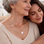 Personalised Simple Style Heart Hug Flower Carnation Coin Necklace with Text Birthday Mother's Day Gift for Mom and Grandma