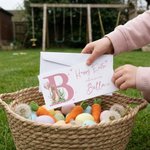 Personalized Cute Flower Balloon Bunny Initial Money Wallet with Name and Envelope Easter Party Gift for Kids Friends