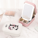 Personalised Elegant Initial Multi-Compartment Name Jewellery Box with LED Makeup Mirror Travel Accessories Birthday Gift for Mom and Grandma