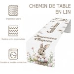Ensemble chemin de table personnalisé avec motif lapin de Pâques et nom - Style aquarelle - Cadeau Pâques pour famille