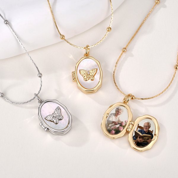 Personalisierte Schmetterling Medaillon 1-2 Fotos Halskette Zierliche Schmuck Geburtstag Jahrestag Memorial Geschenk für Frauen