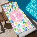 Personalised Summer Tropical Floral Monogram Design Quick Dry Oversized Beach Towel with Name Travel Essential Birthday Gift for Friends Family
