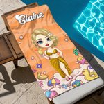 Personalized Cartoon Beach Character Quick Dry Oversized Beach Towel with Name and Drawstring Bag Summer Vacation Party Birthday Gift for Kids Family