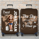 Personalised 3D Cartoon Character Airplane Map Luggage Cover Fits 18-32 Inches Suitcase with Name Travel Use Birthday Gift for Family Friends
