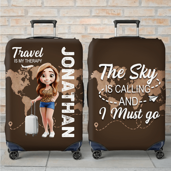 Personalised 3D Cartoon Character Airplane Map Luggage Cover Fits 18-32 Inches Suitcase with Name Travel Use Birthday Gift for Family Friends