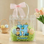 Personalized Cute Cartoon Character Initial Easter Gift Bag with Name and Bow Easter Party Gift for Children
