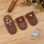 Personalized Classic Antler Monogram Cigar Cutter and PU Leather Case Set with Name Wedding Father's Day Gift for Dad Men
