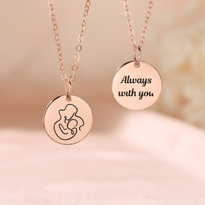Personalised Simple Style Heart Hug Flower Carnation Coin Necklace with Text Birthday Mother's Day Gift for Mom and Grandma