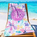Personalised Summer Tropical Floral Monogram Design Quick Dry Oversized Beach Towel with Name Travel Essential Birthday Gift for Friends Family