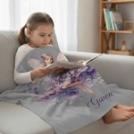 Personalised Birth Flower Fairy Soft Throw Blanket with Name Home Decor Daily Use Birthday Gift for Girls