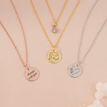 Personalised Simple Style Heart Hug Flower Carnation Coin Necklace with Text Birthday Mother's Day Gift for Mom and Grandma