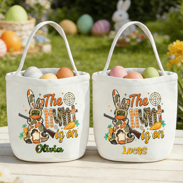 Personalised Cute Egg Hunter Bunny Easter Basket with Name Easter Party Eggs Hunting Gift for Kids