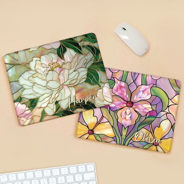 Gepersonaliseerde Retro Glas in lood Bloemen Muismat met naam Kantoor Verjaardagscadeau voor vrouwen Collega's Vrienden