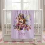 Personalised Birth Flower Fairy Soft Throw Blanket with Name Home Decor Daily Use Birthday Gift for Girls