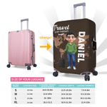 Personalised 3D Cartoon Character Airplane Map Luggage Cover Fits 18-32 Inches Suitcase with Name Travel Use Birthday Gift for Family Friends