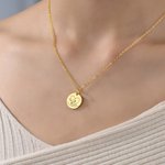 Personalised Simple Style Heart Hug Flower Carnation Coin Necklace with Text Birthday Mother's Day Gift for Mom and Grandma