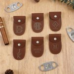 Personalized Classic Antler Monogram Cigar Cutter and PU Leather Case Set with Name Wedding Father's Day Gift for Dad Men