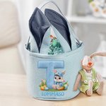 Cestino pasquale personalizzato con nome e iniziale, effetto stampa 3D simulata e orecchie di coniglio - regalo per Pasqua per bambini