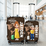 Personalised 3D Cartoon Character Airplane Map Luggage Cover Fits 18-32 Inches Suitcase with Name Travel Use Birthday Gift for Family Friends