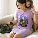 Personalised Multicolor 5 Pet Photos Soft Nightdress with Name Daily Wear Birthday Anniversary Gift for Woman Pet Lover