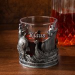 Personalized Viking Nordic Style 10 oz Whiskey Glass with Thick Base and Name Father's Day Birthday Gift for Men