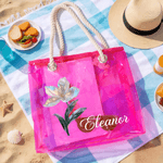 Personalised Birth Flower Holographic Clear Tote Bag with Name Beach Daily Travel Accessories Bachelorette Party Wedding Gift for Brides Women