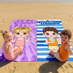 Personalized Cartoon Character Quick Dry Microfiber Beach Towel and Drawstring Bag Set with Name Travel Birthday Summer Vacation Gift for Kids Family
