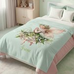 Personalised Birth Flower Fairy Soft Throw Blanket with Name Home Decor Daily Use Birthday Gift for Girls