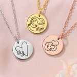 Personalised Simple Style Heart Hug Flower Carnation Coin Necklace with Text Birthday Mother's Day Gift for Mom and Grandma