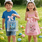 Personalized Cute Cartoon Character Initial Easter Gift Bag with Name and Bow Easter Party Gift for Children