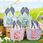 Cestino pasquale personalizzato con nome e iniziale, effetto stampa 3D simulata e orecchie di coniglio - regalo per Pasqua per bambini