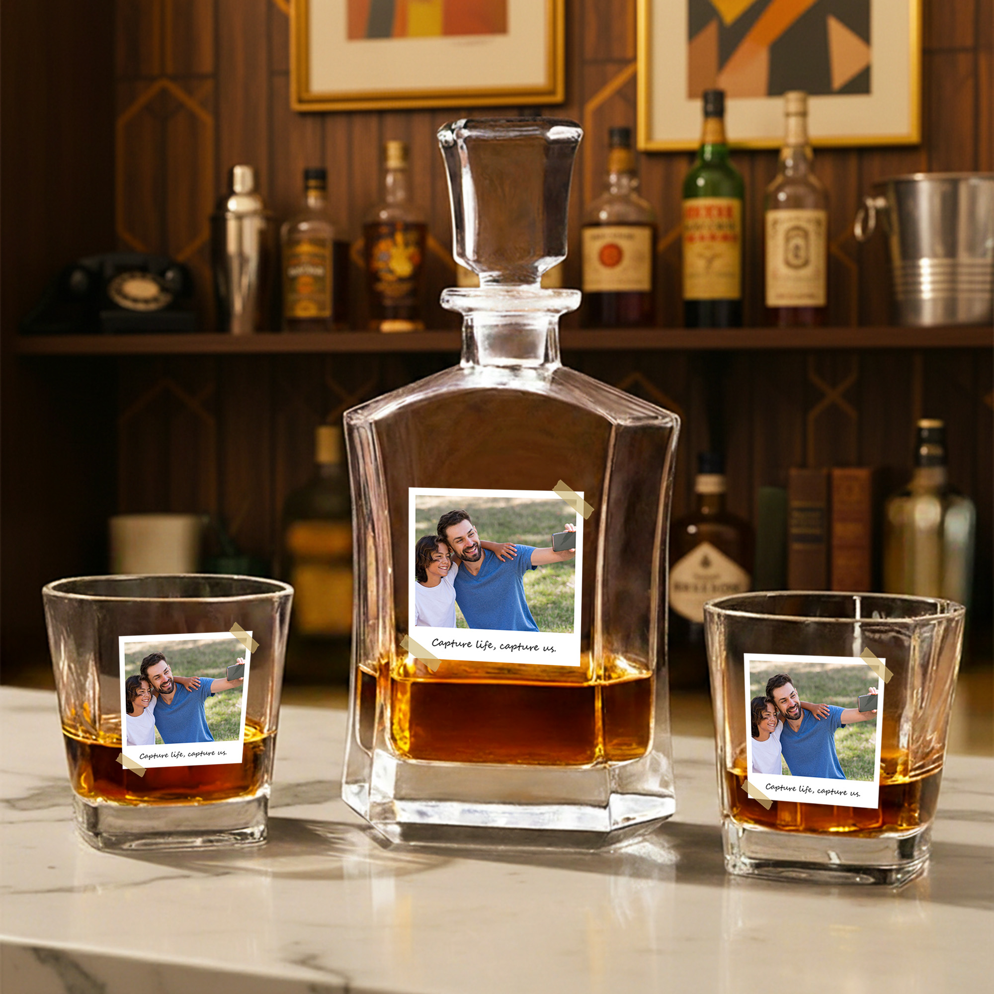 Decanter per whisky con foto personalizzata e testo Regalo di compleanno, anniversario e festa del papà per uomini
