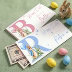 Personalized Cute Flower Balloon Bunny Initial Money Wallet with Name and Envelope Easter Party Gift for Kids Friends