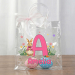 Personalized Cute Bunny Initial Easter Gift Bag with Name and Bow Easter Party Gift for Boys Girls