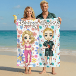 Personalised Cartoon Character Quick Dry Microfiber Beach Towel and Drawstring Bag Set with Name Summer Holiday Beach Party Gift for Family Friends