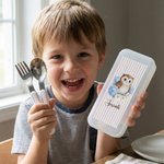 Personalized Cute Flower Animal Fork Spoon Knife 3 Pcs Cutlery Set with Name Back to School Easter Birthday Gift for Boys Girls