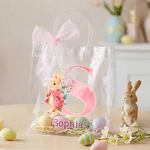 Personalized Cute Easter Bunny Transparent Gift Bag with Name and Initial Easter Party Favors Gift for Kids