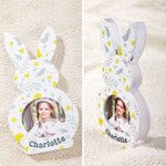 Personalized Cute Bunny Flower Wave Point Acrylic Photo Frame with Photo and Name Easter Birthday Gift for Kids Boys Girls