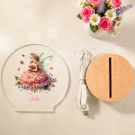 Personalised Birth Flower Fairy Acrylic Night Light with Name and Wooden Base Room Decor Birthday Gift for Girls