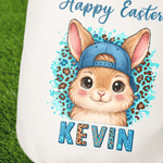 Personalized Cute Leopard Print Easter Bunny Design Reusable Easter Basket with Name and Bunny Ears Eggs Hunting Happy Easter Gift for Kids